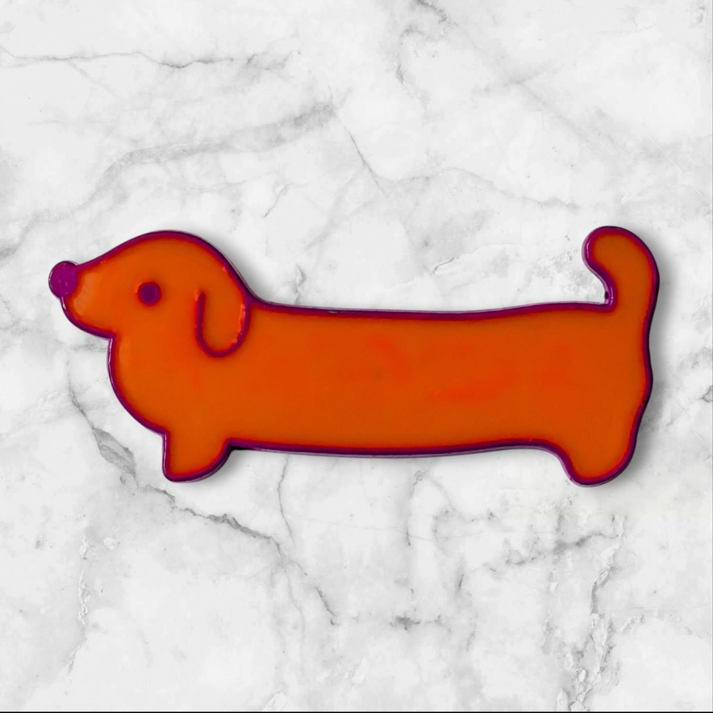 Adorable Orange & Purple Weiner Dog Pin